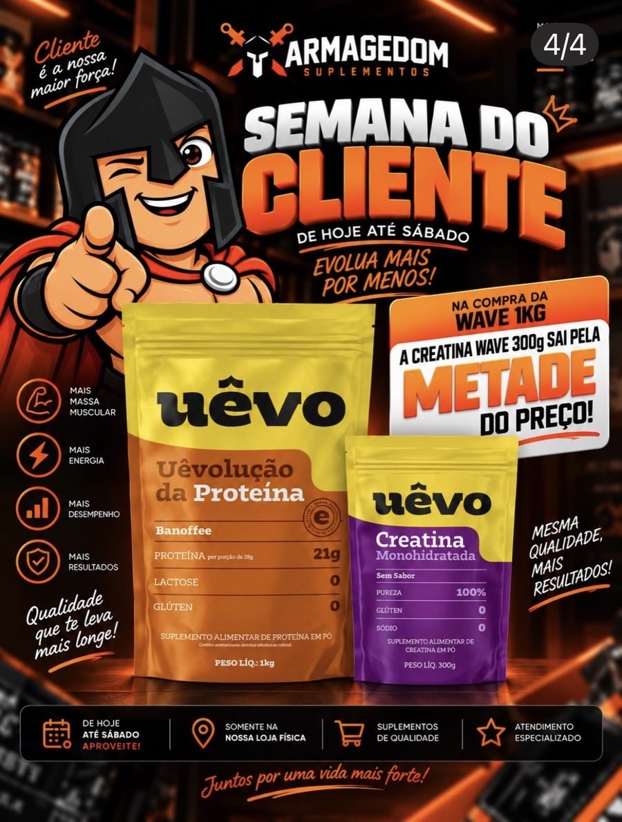 Oferta de Wave 1kg com Creatina Wave 300g pela metade do preço